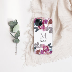 Monogram Pink Floral Watercolor  iPhone 13 Case