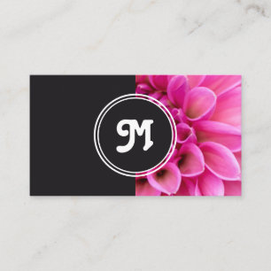 Monogram pink flower florist wedding planner grey business card