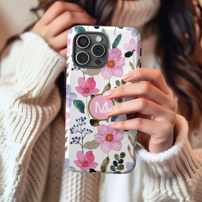 Monogram Pink flower pattern iPhone case (Creator Uploaded)