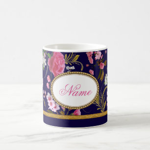 Monogram Pink Flowers Coffee Mug