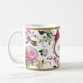 Monogram Pink Flowers Coffee Mug