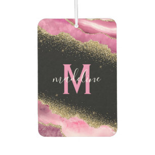 Monogram Pink Geode Agate Gold Glitter Air Freshen Car Air Freshener