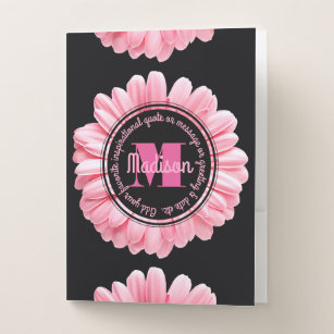 Monogram Pink Gerbera Add Your Own Message Flower Pocket Folder