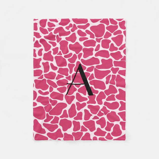Monogram pink giraffe print fleece blanket (Front)