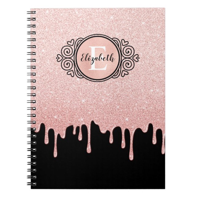 Monogram Pink Glitter Drips Artist Sketch Book (Front)