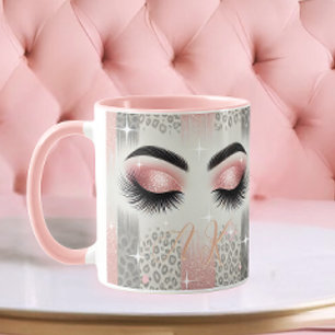 Monogram Pink Glitter Eyelashes  Mug