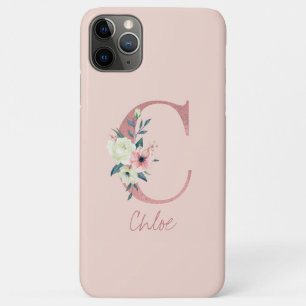 Monogram Pink Glitter Flower Letter C Light Pink iPhone 11 Pro Max Case