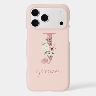Monogram Pink Glitter Flower Letter J Light Pink