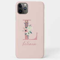 Monogram Pink Glitter Flower Letter L Light Pink