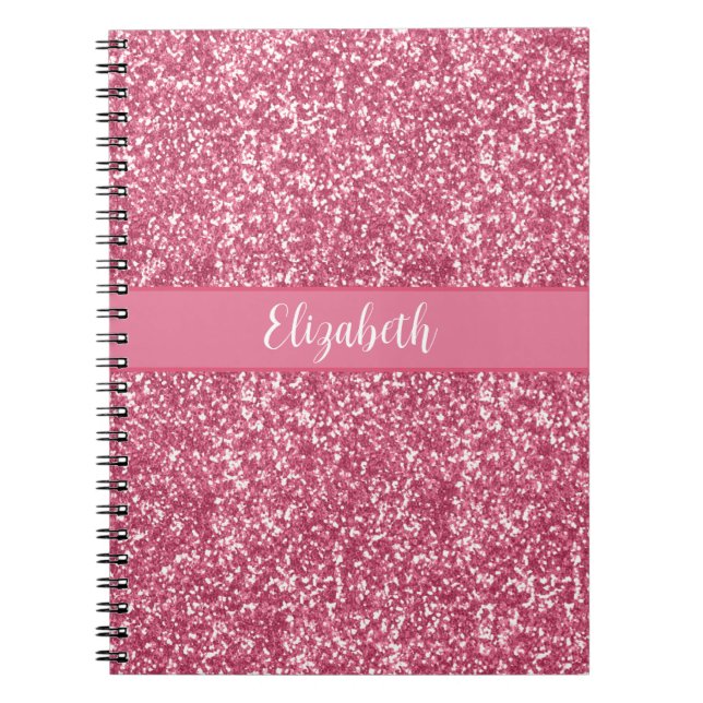 Monogram Pink Glitter Grey Trendy Glam Bling Notebook (Front)