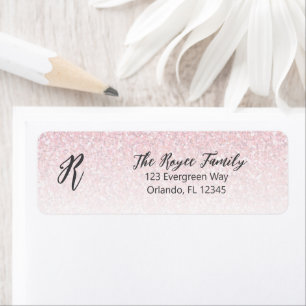 Monogram Pink Glitter Return Address Label