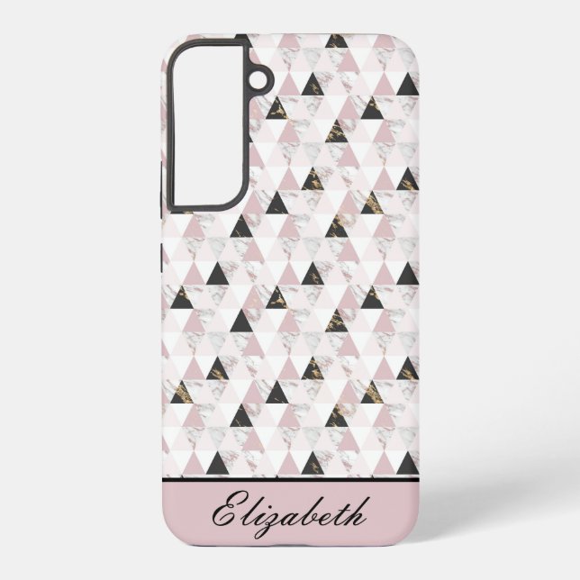 Monogram Pink Gold Black White Marble Geometric  Samsung Galaxy S22+ Case (Back)