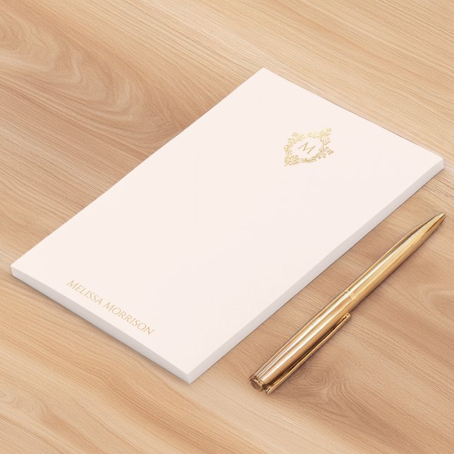 Monogram Pink Gold Crest Elegant Feminine Name Post-it Notes (Creator Uploaded)