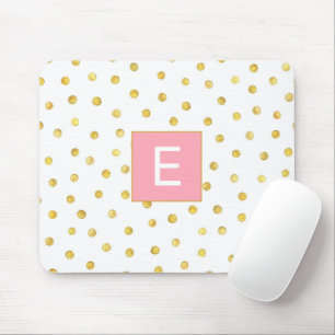 Monogram Pink Gold Faux Foil Dot Pattern Girly Mouse Pad