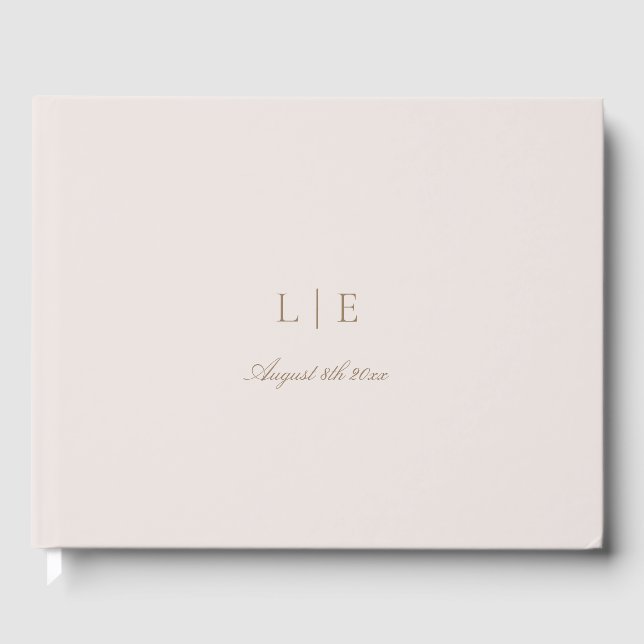 Monogram Pink Gold Minimalist Elegant Wedding  Guest Book (Front)