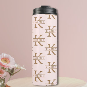 Monogram Pink Gold Modern Minimalist Stylish Thermal Tumbler