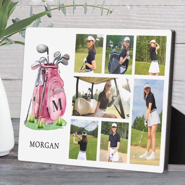 Monogram Pink Golf Photo Collage Plaque (Monogram Pink Golf Photo Collage plaque)