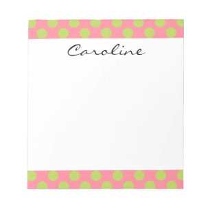 Monogram Pink Green Cute Chic Polka Dot Pattern Notepad