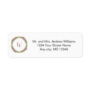 Monogram Pink Green Floral Return Address Label