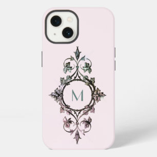 Monogram Pink Green Flourish Chic Ornate Girly iPhone 13 Case