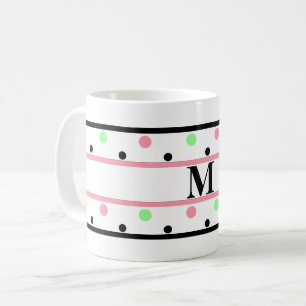 Monogram Pink Green Polka Dots Coffee Mug