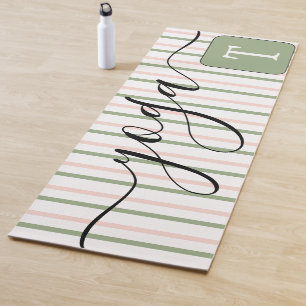 Monogram Pink Green Stripes Yoga Mat