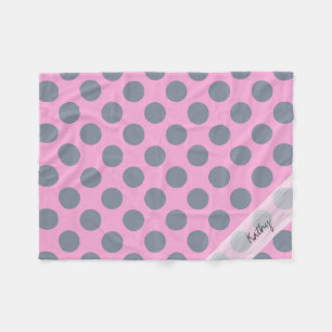 Monogram Pink Grey Chic Polka Dot Pattern Fleece Blanket