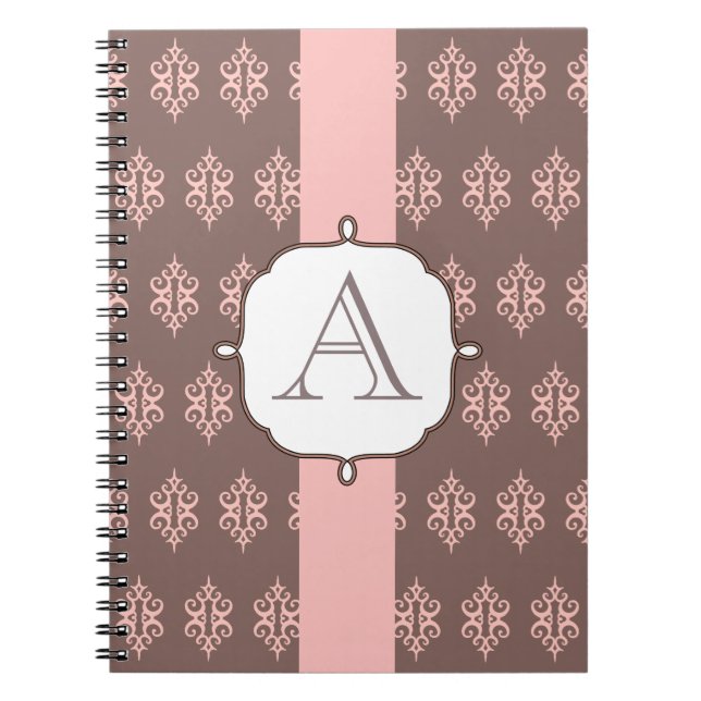 Monogram Pink Grey Lace Notebook Gift (Front)