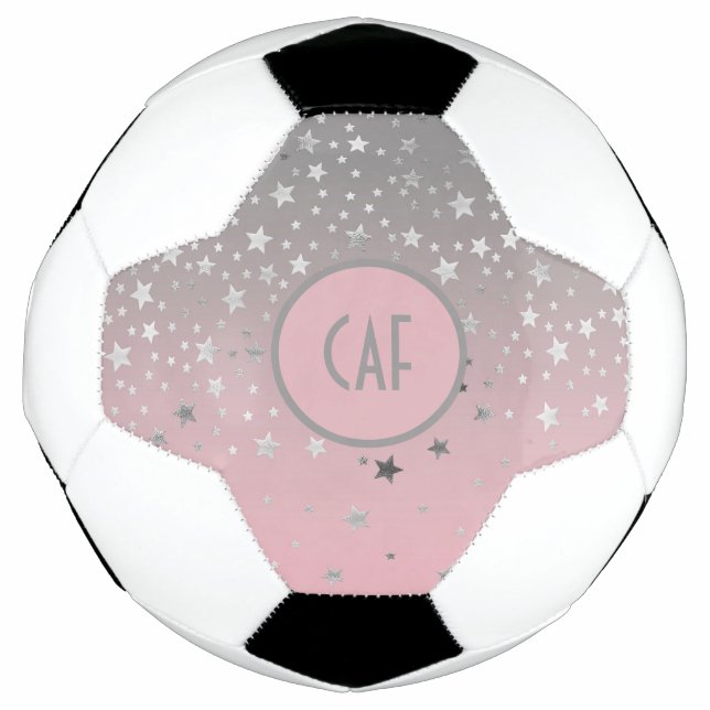 Monogram Pink Grey Stars Ombre Trendy Chic  Soccer Ball (Front)