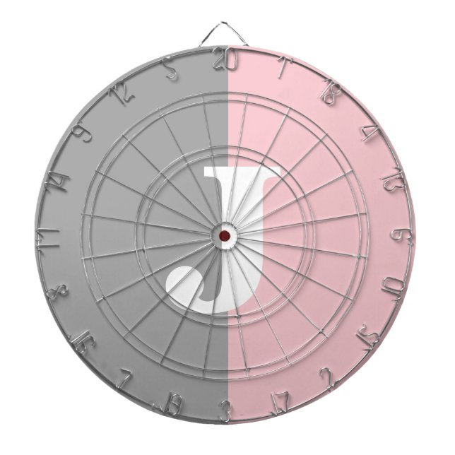 Monogram Pink Grey White Girly House Party Dartboard (Front)