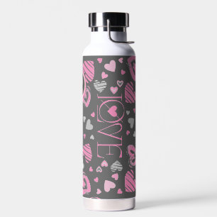 Monogram Pink Hearts Love Valentines Day Water Bottle