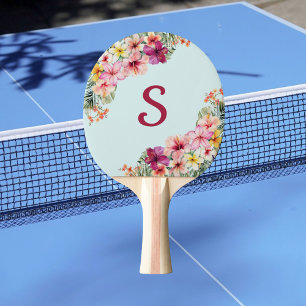 Monogram Pink Hibiscus Flowers Tropical Floral Ping Pong Paddle