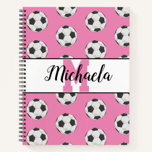 Monogram Pink Initial Soccer Ball Pattern Notebook