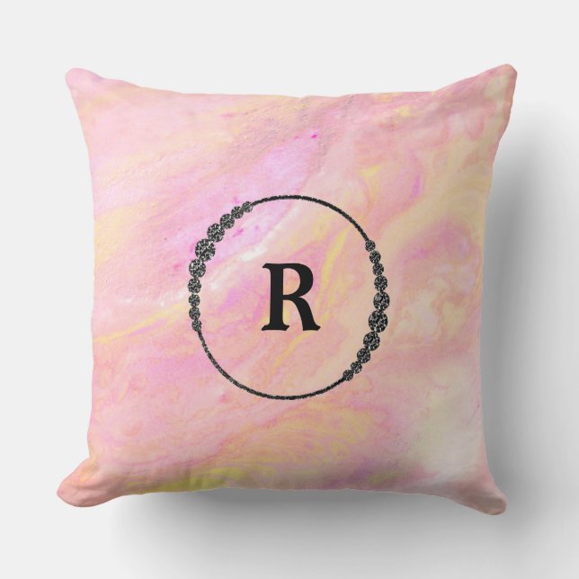 *~* Monogram Pink Iridescent Abrstract Marble Cushion (Front)