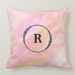 *~* Monogram Pink Iridescent Abrstract Marble Cushion
