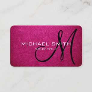 Monogram pink Leather Look Business Card
