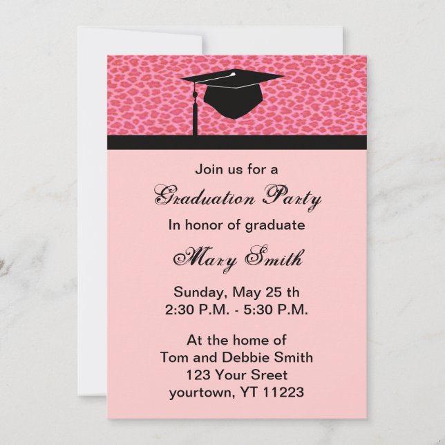 Monogram Pink Leopard Graduation Party Invitation (Front)