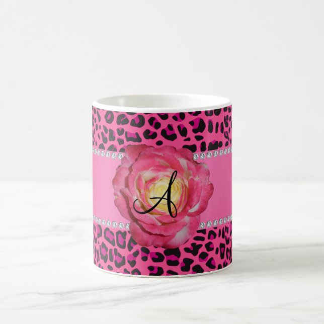 Monogram pink leopard pink rose coffee mug (Center)