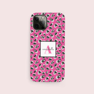 Monogram Pink Leopard Print Pattern Personalized Case-Mate iPhone 14 Case