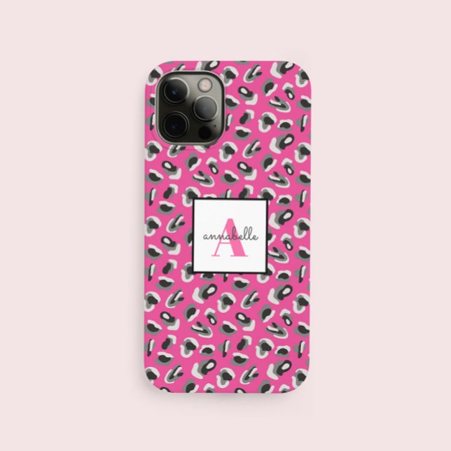 Monogram Pink Leopard Print Pattern Personalized Case-Mate iPhone Case (Creator Uploaded)