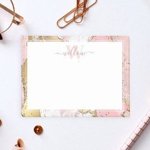 Monogram Pink Marble Gold Foil Graphic Post-it Notes