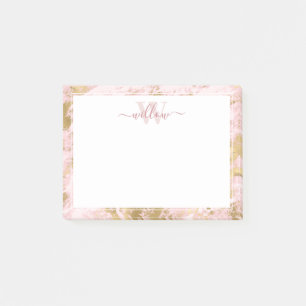 Monogram Pink Marble Golden Foil Post-it Notes