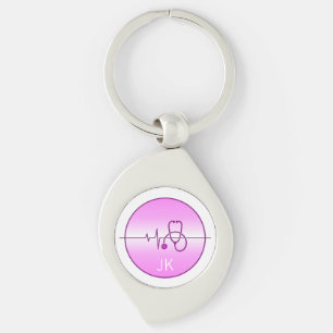 Monogram Pink Medical Stethoscope Heartbeat Key Ring