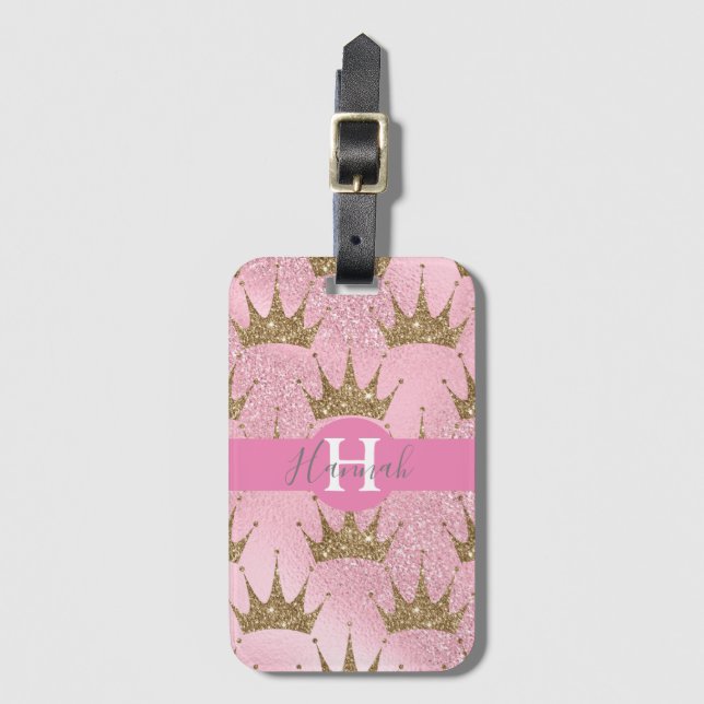 Monogram/Pink Mermaid Glitter Luggage Tag (Front Vertical)