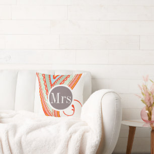 Monogram Pink Mint Taupe Modern Pattern Pillow