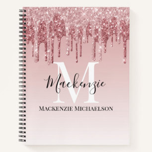 Monogram Pink Ombre Glitter Name Notebook
