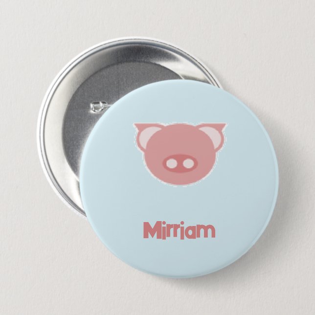 Monogram pink piglet on blue 7.5 cm round badge (Front & Back)