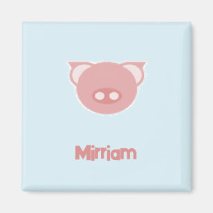 Monogram pink piglet on blue magnet
