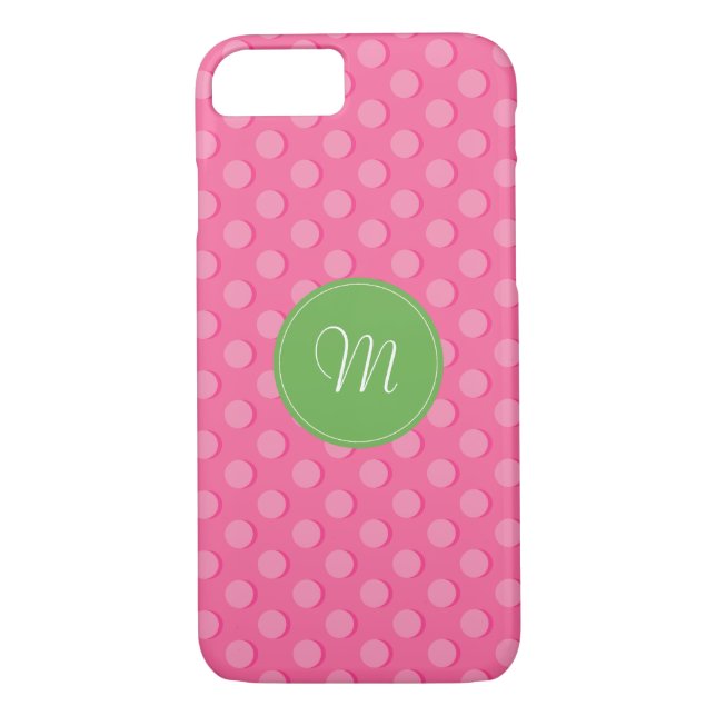 Monogram Pink Polka Dots Pattern iPhone Case (Back)