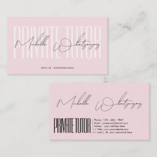 Monogram pink PRIVATE TUTOR modern script Business Card